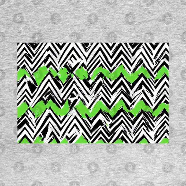 Abstract black and white zig zag pattern with green blobs by Russell102